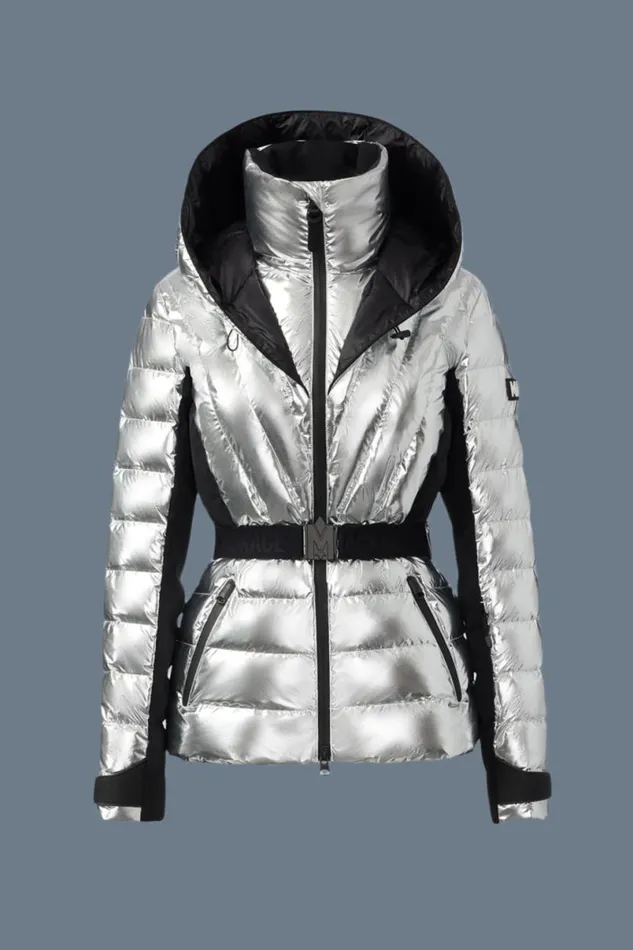 Jackets Women Mackage ELITA Metallic Light Down Ski Jacket With Removable Hood Silver