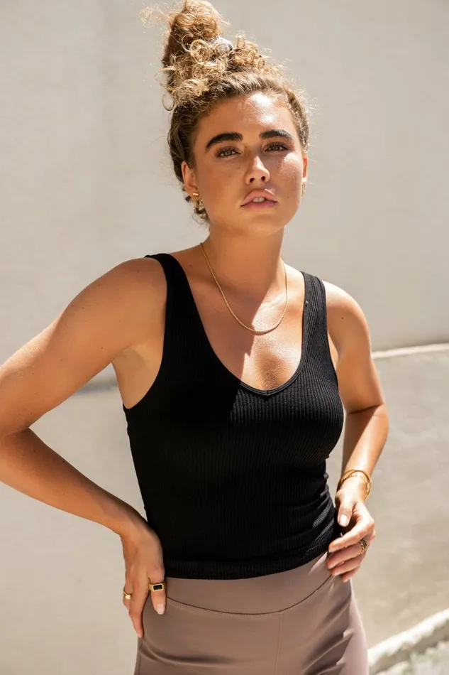 Jessica Cropped Tank In Black Black Women Bohme Tees and Tanks