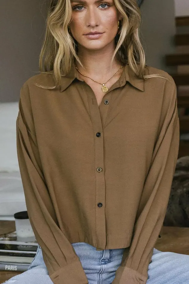 Joelle Button Up In Camel Camel Women Bohme Tops