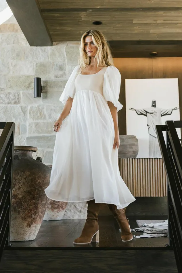 Juliet Puff Sleeve Dress In Natural Natural Women Bohme Dresses