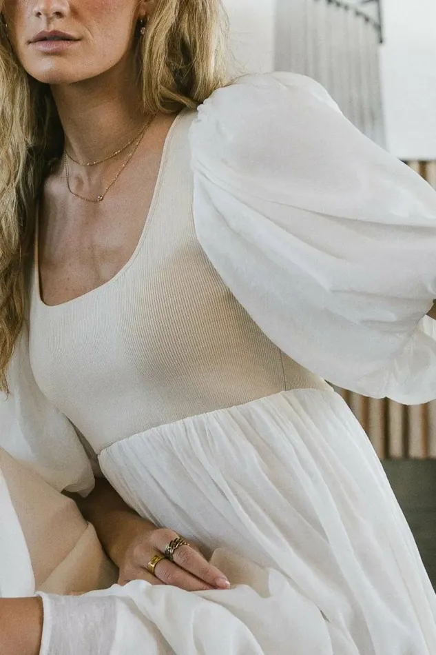 Juliet Puff Sleeve Dress In Natural Natural Women Bohme Dresses