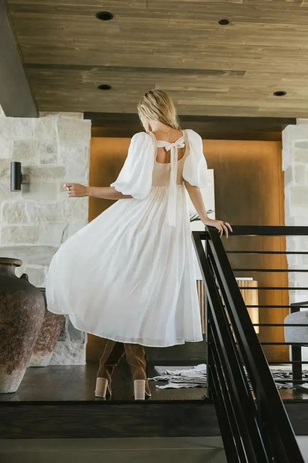 Juliet Puff Sleeve Dress In Natural Natural Women Bohme Dresses