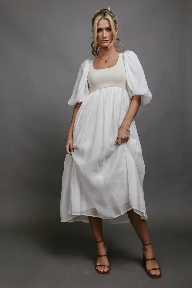 Juliet Puff Sleeve Dress In Natural Natural Women Bohme Dresses