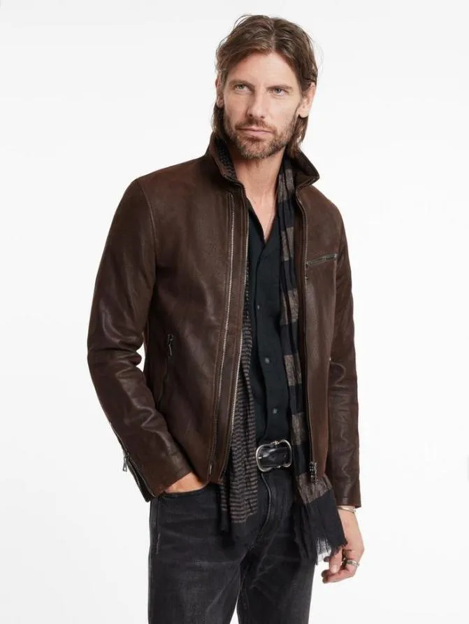 JUNIUS JACKET Charc Brown Clothing John Varvatos Leather Jackets