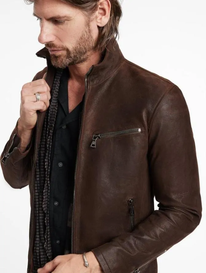 JUNIUS JACKET Charc Brown Clothing John Varvatos Leather Jackets