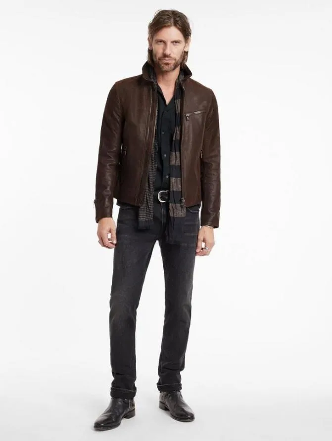 JUNIUS JACKET Charc Brown Clothing John Varvatos Leather Jackets