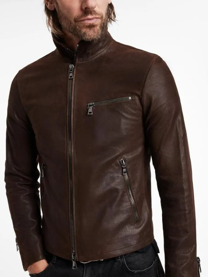 JUNIUS JACKET Charc Brown Clothing John Varvatos Leather Jackets