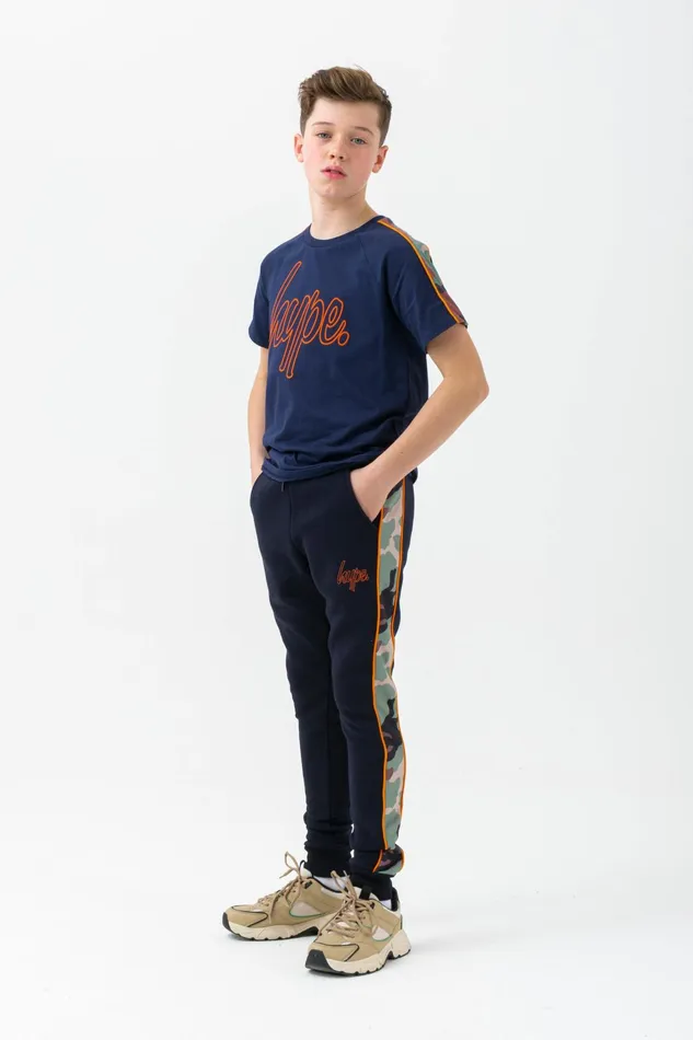 Just Hype Joggers Hype Boys Navy Spring Camo Script Joggers