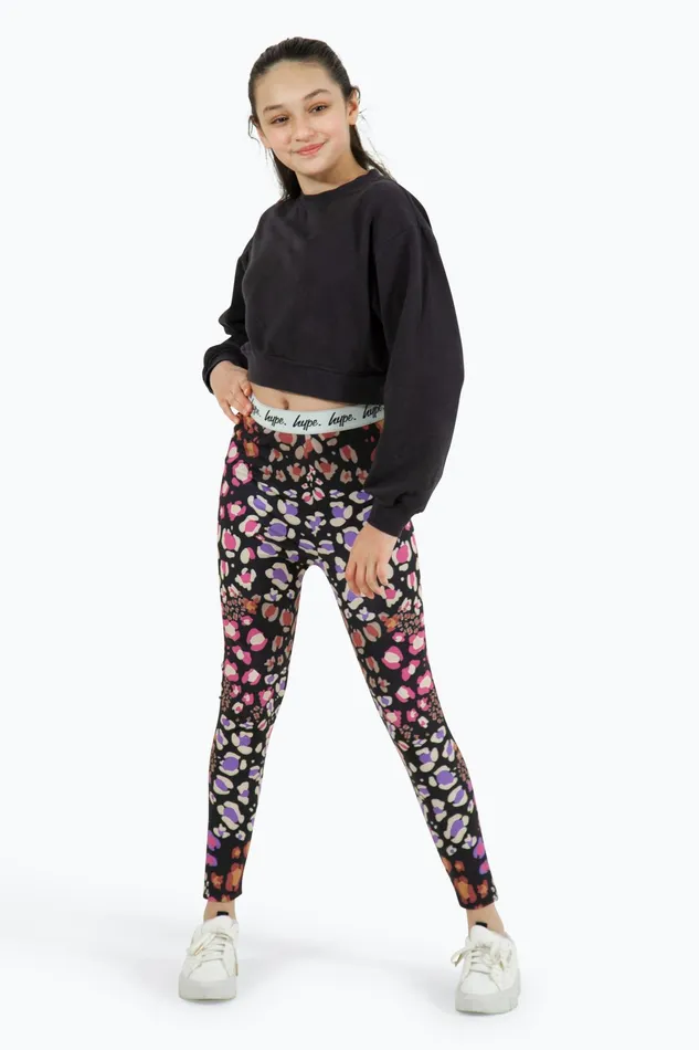 Just Hype Leggings and Bralettes Hype Girls Black Multi Leopard Leggings
