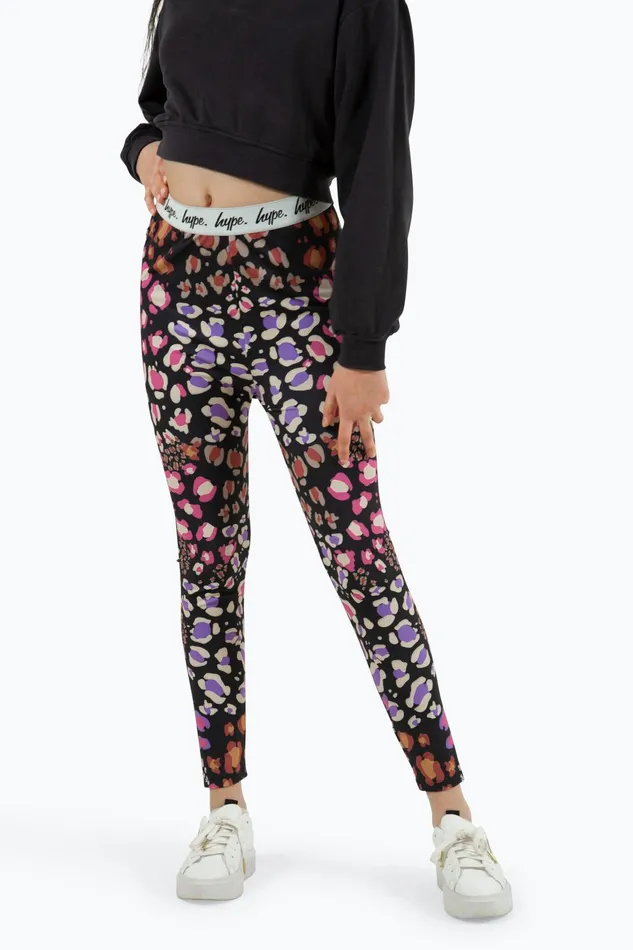 Just Hype Leggings and Bralettes Hype Girls Black Multi Leopard Leggings