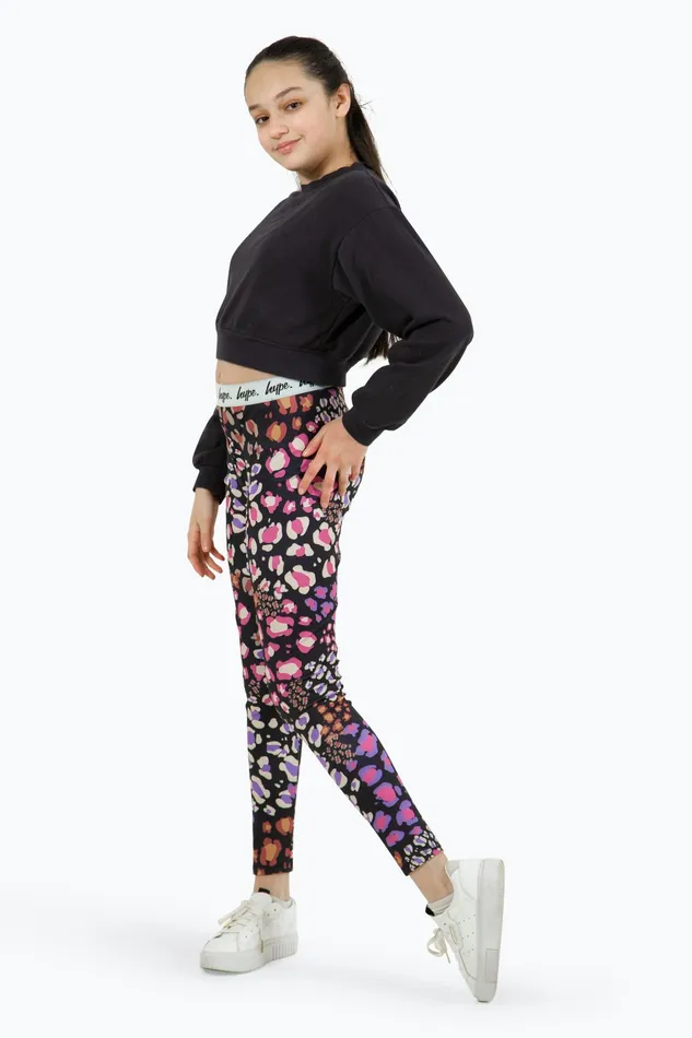 Just Hype Leggings and Bralettes Hype Girls Black Multi Leopard Leggings