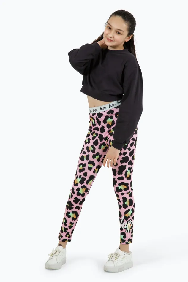 Just Hype Leggings and Bralettes Hype Girls Multi Disco Leopard Leggings