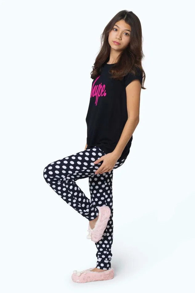 Just Hype Sets 1Pack Girls Hype Cap Sleeve Slouchy Tee and Cuff Leg Spot Pj Set Black