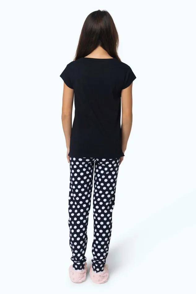 Just Hype Sets 1Pack Girls Hype Cap Sleeve Slouchy Tee and Cuff Leg Spot Pj Set Black