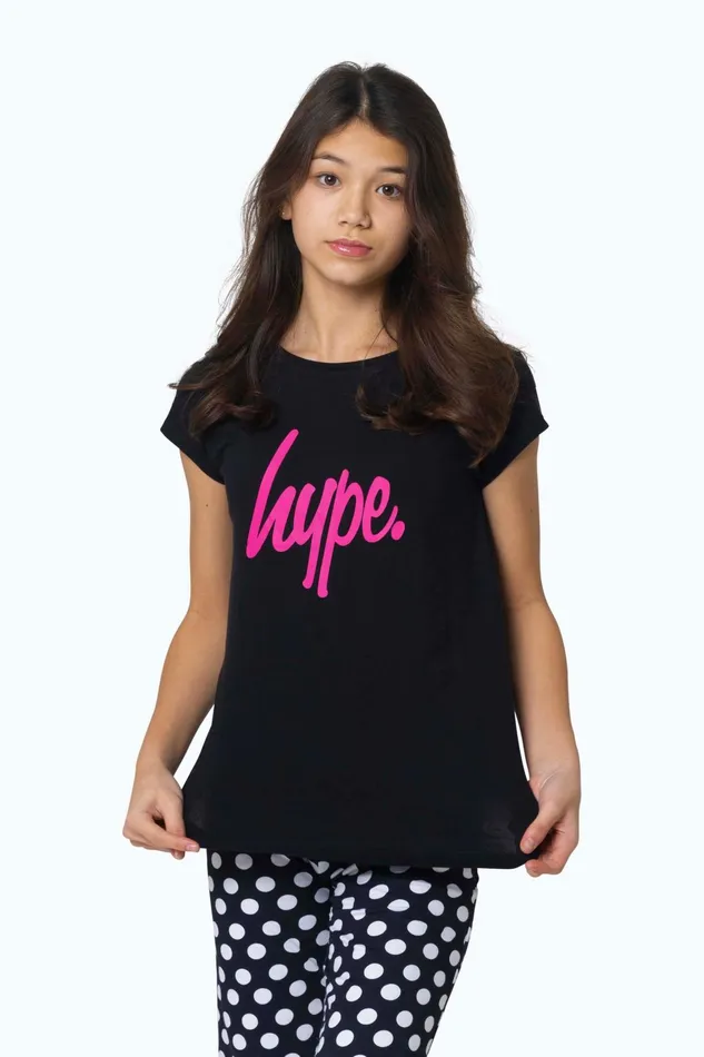 Just Hype Sets 1Pack Girls Hype Cap Sleeve Slouchy Tee and Cuff Leg Spot Pj Set Black