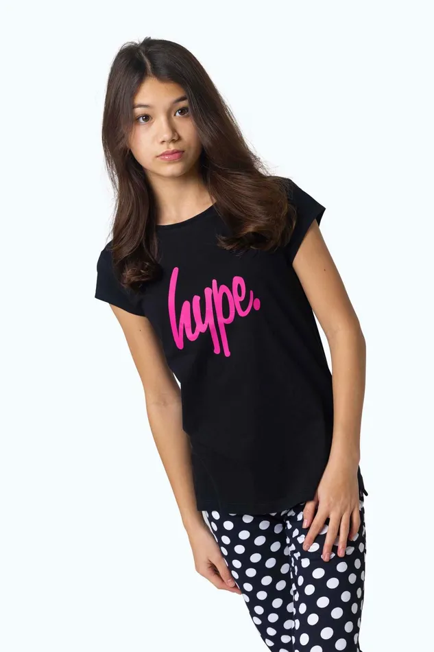 Just Hype Sets 1Pack Girls Hype Cap Sleeve Slouchy Tee and Cuff Leg Spot Pj Set Black