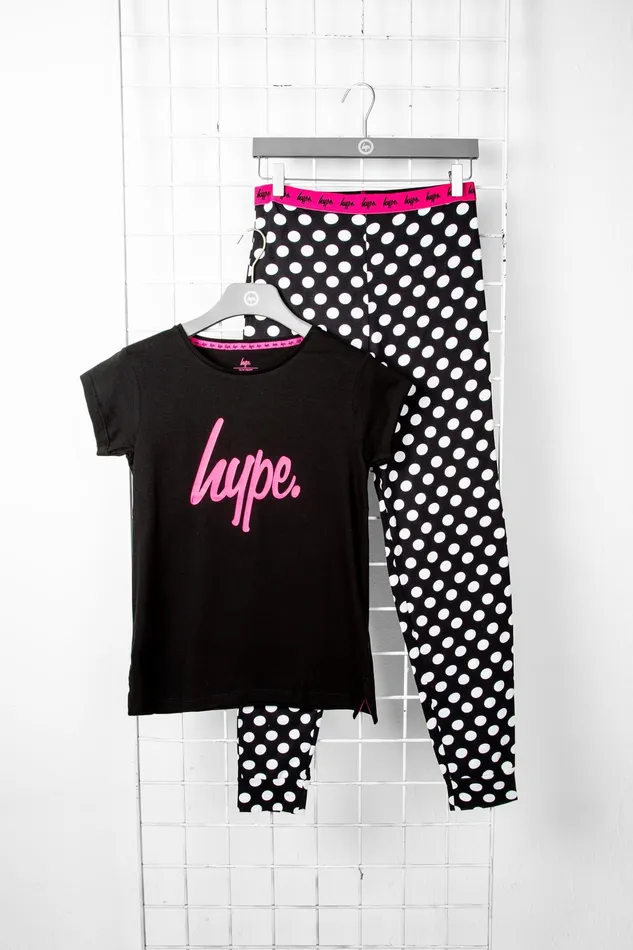 Just Hype Sets 1Pack Girls Hype Cap Sleeve Slouchy Tee and Cuff Leg Spot Pj Set Black