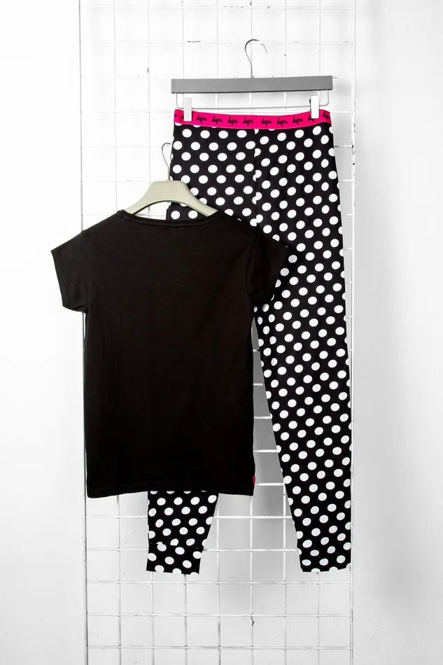 Just Hype Sets 1Pack Girls Hype Cap Sleeve Slouchy Tee and Cuff Leg Spot Pj Set Black