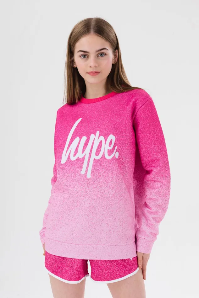 Just Hype Sweatshirts Hype Girls Pink Speckle Fade Script Crew Neck