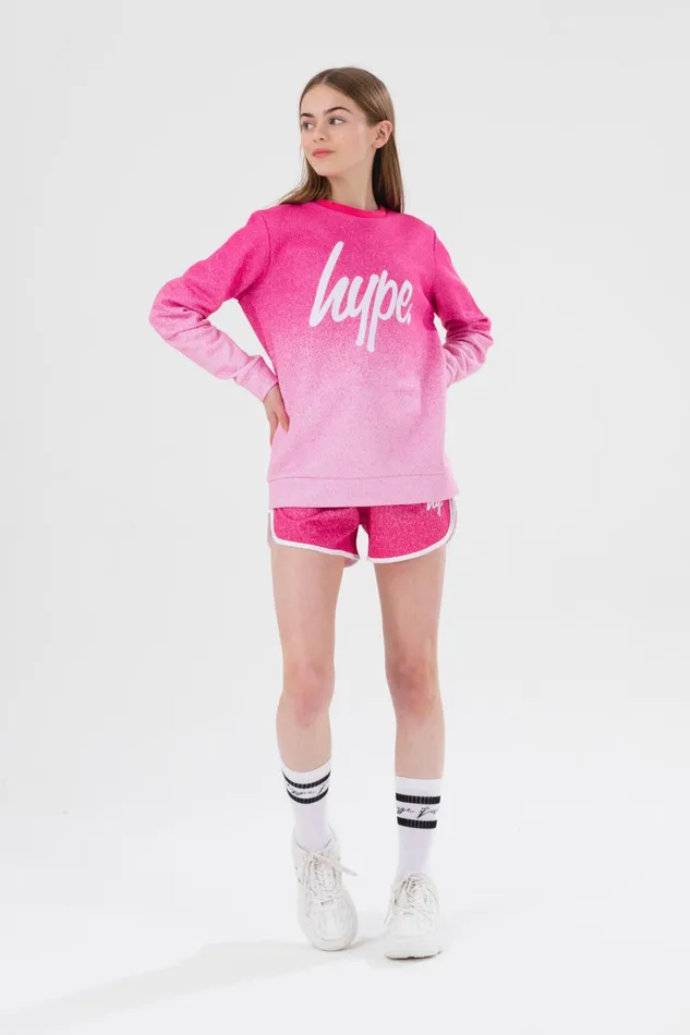 Just Hype Sweatshirts Hype Girls Pink Speckle Fade Script Crew Neck