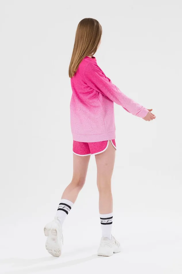 Just Hype Sweatshirts Hype Girls Pink Speckle Fade Script Crew Neck
