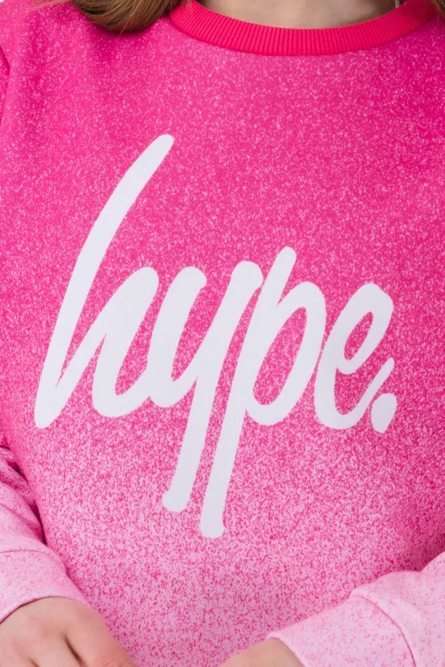 Just Hype Sweatshirts Hype Girls Pink Speckle Fade Script Crew Neck