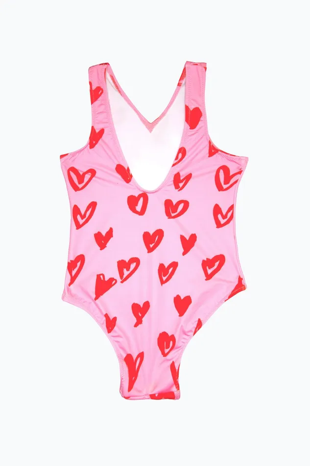 Just Hype Swimwear and Shorts Hype Girls Multi Scribble Hearts Pink Swimsuit