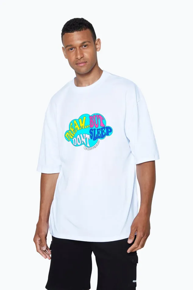 Just Hype TShirts Continu8 Unisex White Dream But Dont Sleep Boxy TShirt