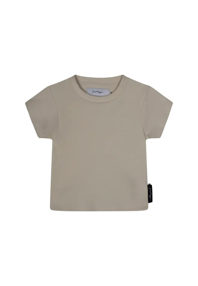 Just Hype Tops and TShirts Justhype Womens Beige Ribbed Cropped TShirt