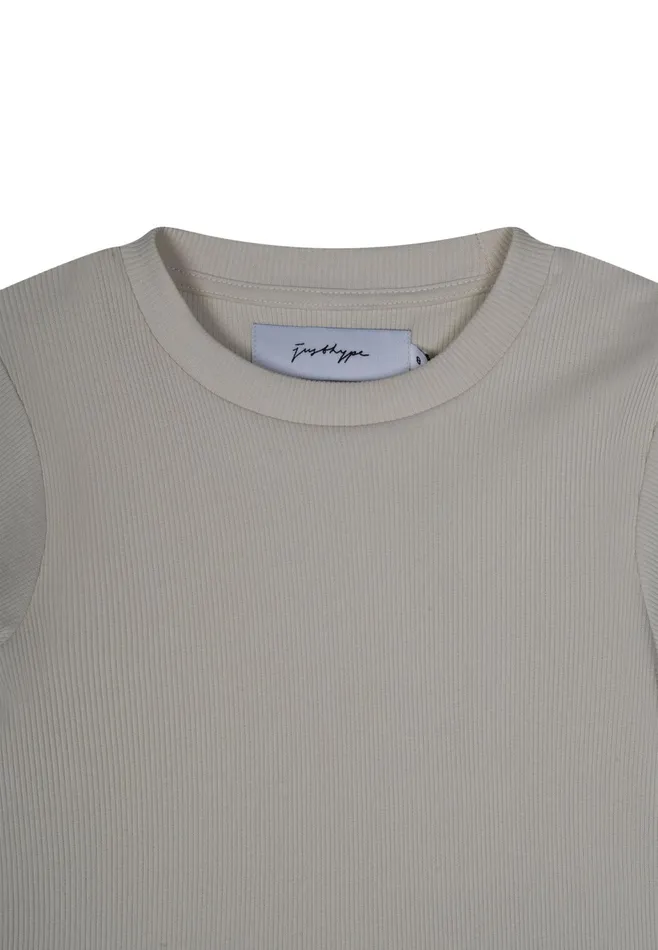 Just Hype Tops and TShirts Justhype Womens Beige Ribbed Cropped TShirt
