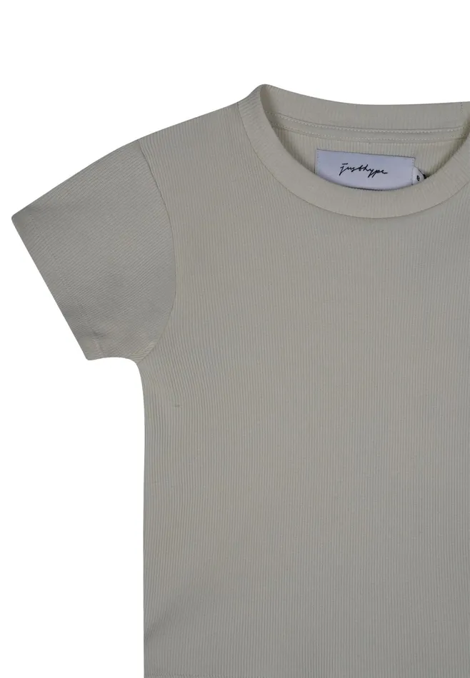 Just Hype Tops and TShirts Justhype Womens Beige Ribbed Cropped TShirt