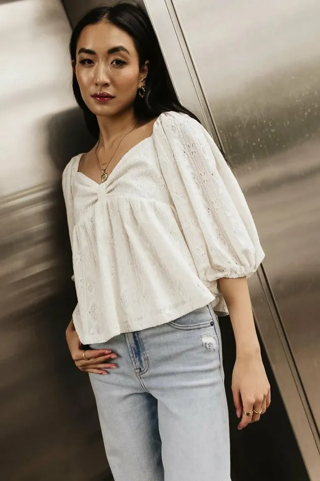 Kasey Babydoll Blouse In Ivory Ivory Women Bohme Tops