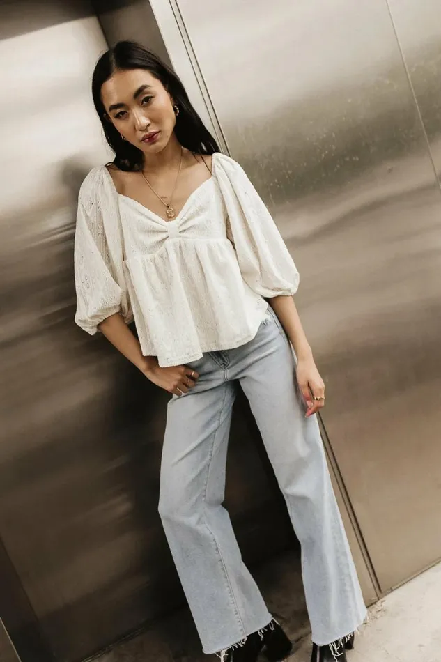 Kasey Babydoll Blouse In Ivory Ivory Women Bohme Tops