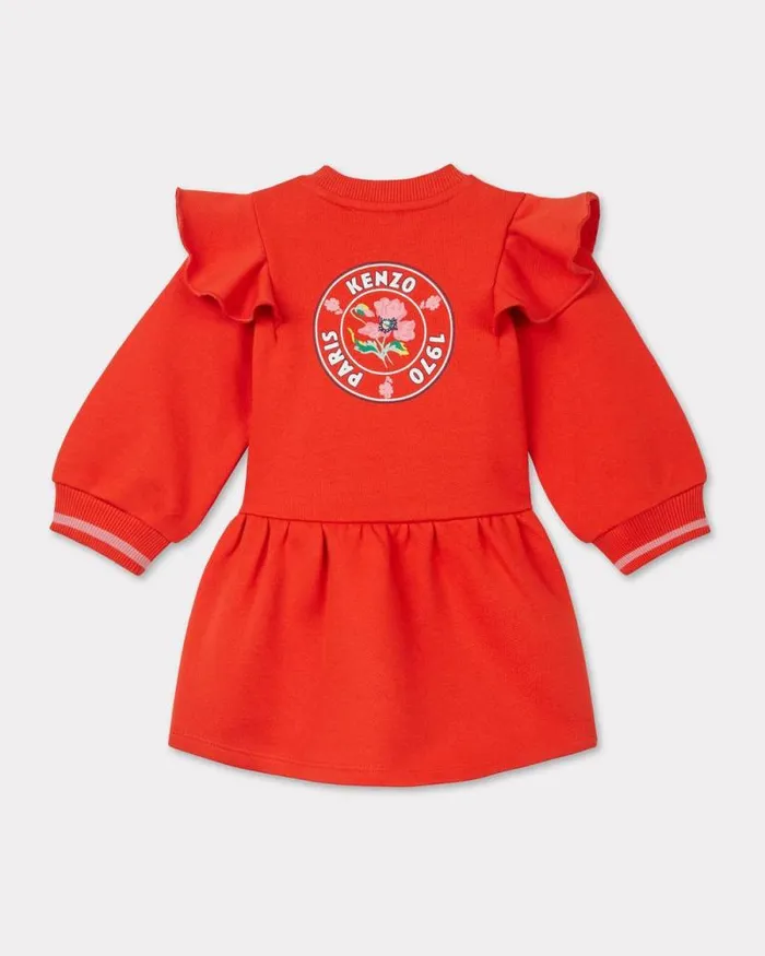 Kids 039KENZO Tour039 Ruffled Cotton Dress Vermillion Kenzo Babies 1 Month 8211 2 Years