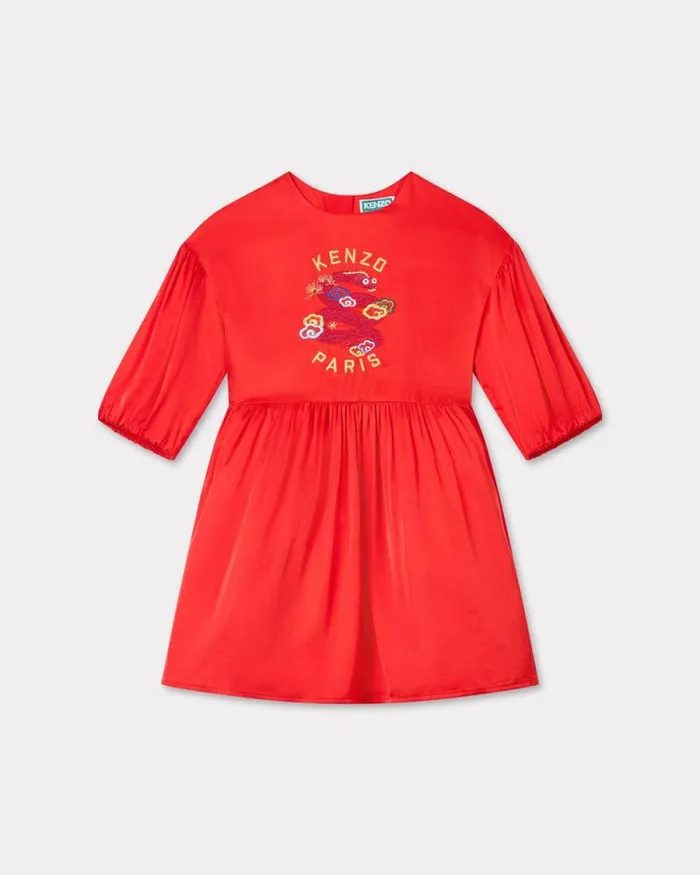 Kids 039Lunar New Year039 Embroidered Dress Deep Orange Kenzo Dresses And Skirts
