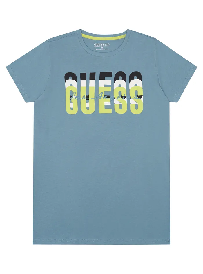 Kids Big Boy GUESS Eco Parisian Blue Logo Tshirt 716