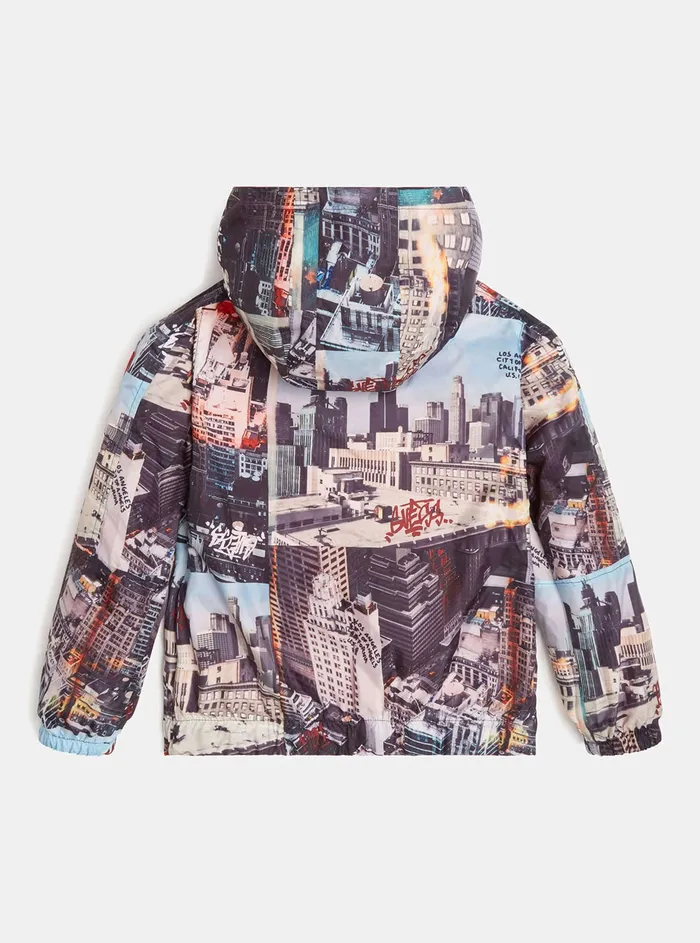 Kids Big Boy GUESS Red City Scene Reversible Jacket 716 Kids Big Boy GUESS Red City Scene Reversible Jacket 716