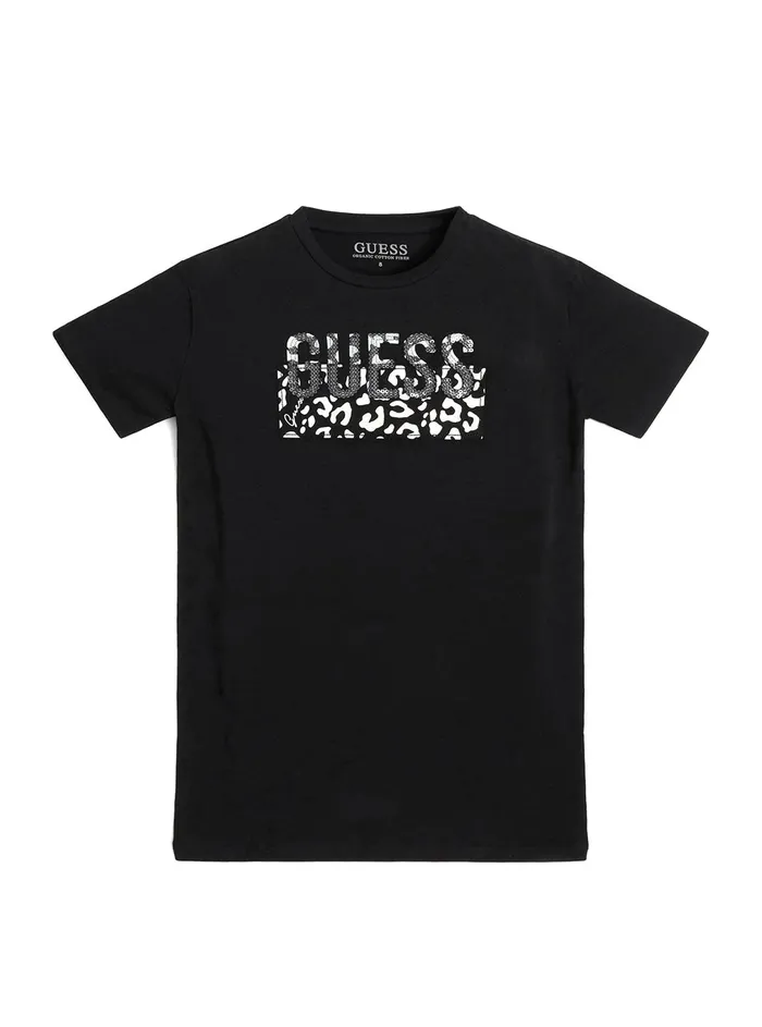 Kids Big Girl GUESS Black Leopard Logo Tshirt 716