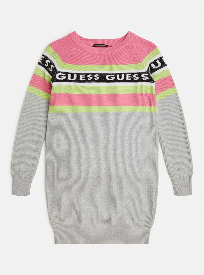 Kids Big Girl GUESS Grey Pink Knit Logo Dress 716