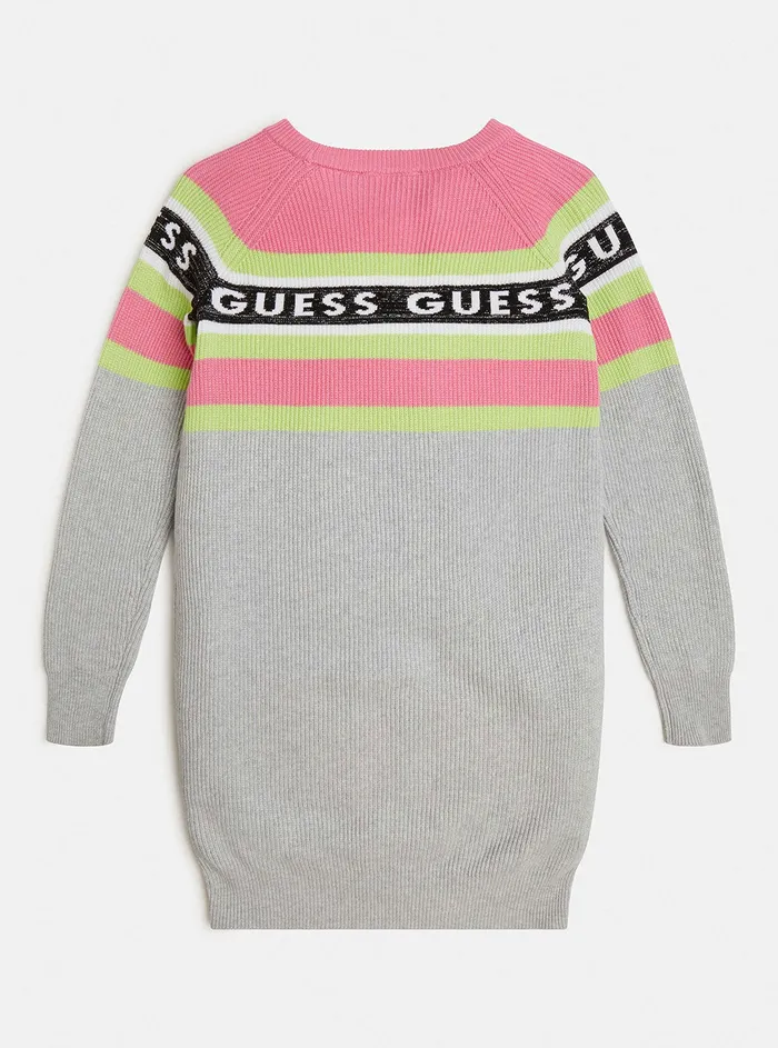 Kids Big Girl GUESS Grey Pink Knit Logo Dress 716