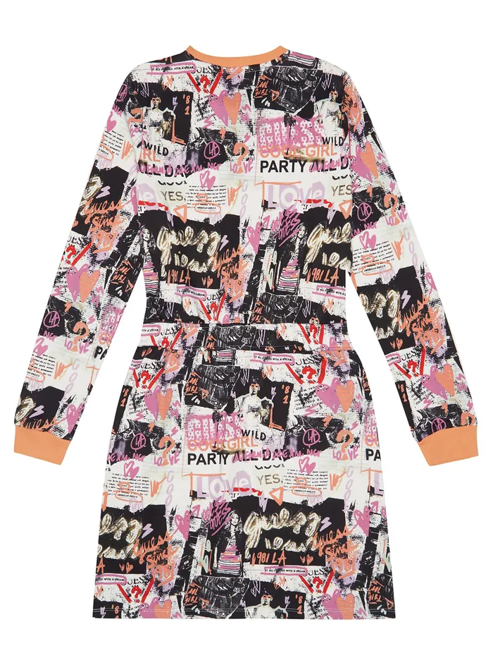 Kids Big Girl GUESS Newspaper Print French Terry Dress 716