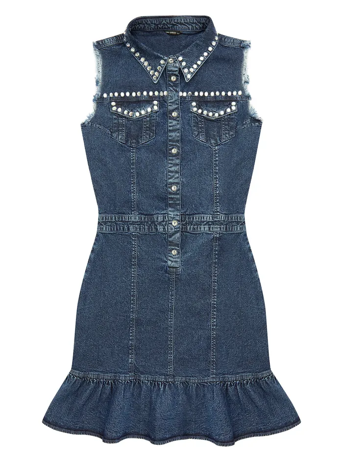 Kids Big Girl GUESS Washed Blue Crystal Jewel Denim Dress 716