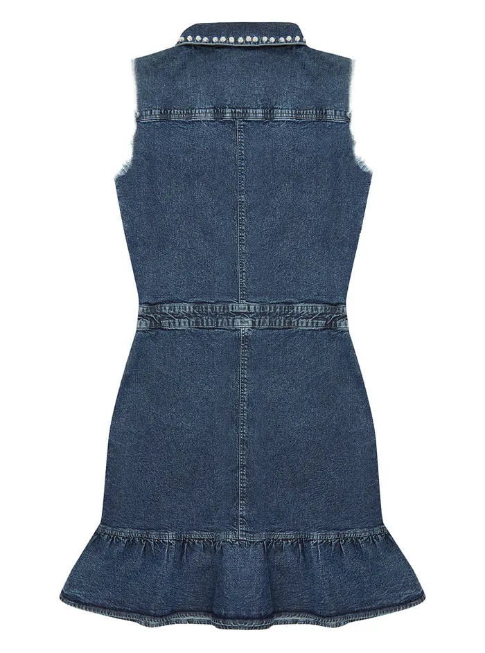 Kids Big Girl GUESS Washed Blue Crystal Jewel Denim Dress 716 Kids Big Girl GUESS Washed Blue Crystal Jewel Denim Dress 716