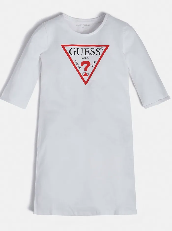 Kids Big Girl GUESS White Triangle Logo Dress 716