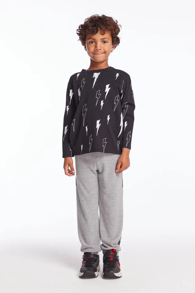 Kids Boys Chaser Brand Allover Bolts Boys Long Sleeve Crew Neck Tee