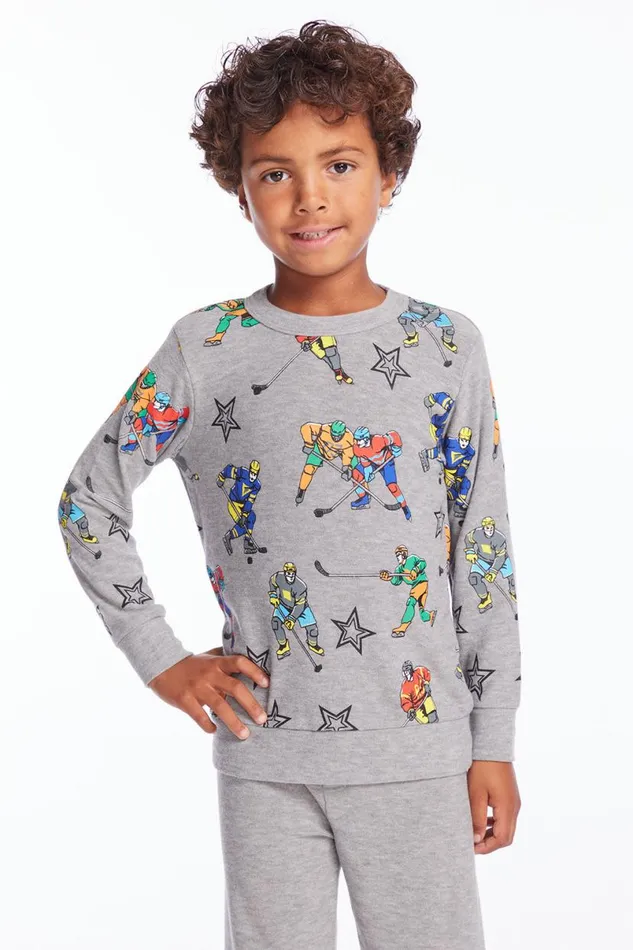 Kids Boys Chaser Brand Allover Hockey Stars Boys Long Sleeve