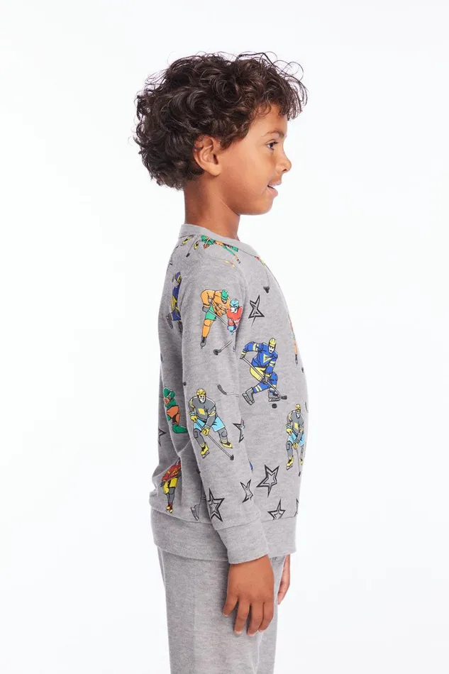 Kids Boys Chaser Brand Allover Hockey Stars Boys Long Sleeve