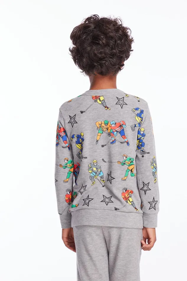 Kids Boys Chaser Brand Allover Hockey Stars Boys Long Sleeve