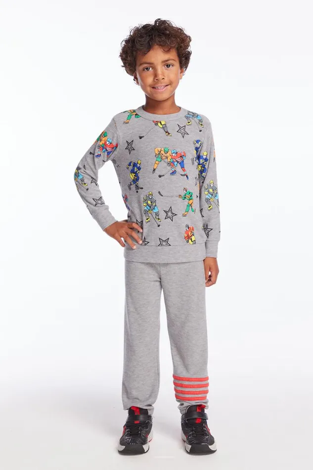 Kids Boys Chaser Brand Allover Hockey Stars Boys Long Sleeve