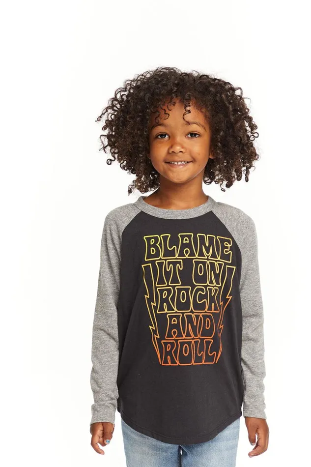 Kids Boys Chaser Brand Blame Rock And Roll Baseball Tee